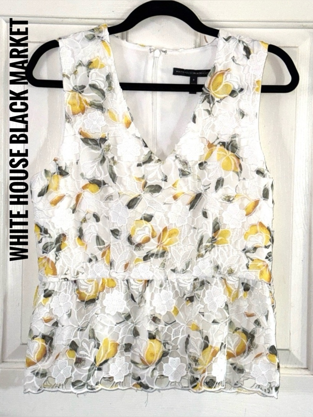 * White House Black Market Yellow and White Floral Lace Top
